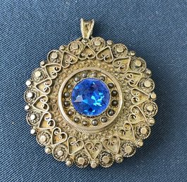 Vintage Sterling Silver Pin / Pendant W/ Blue Stone