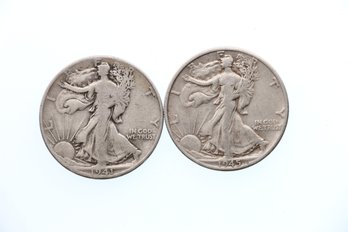 1941 D 1945  D  Silver Walking Liberty Half Dollars Coins