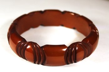 Vintage Carved Bakelite Plastic Brown Caramel Bracelet