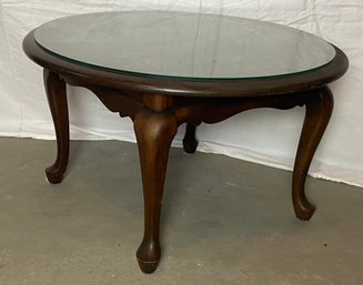 Queen Anne Style Glass Top Low Table