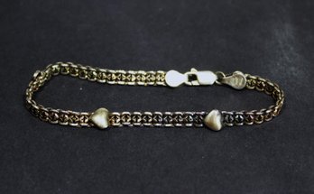 925 Italian Sterling Silver Link Bracelet Having Hearts 7' Long