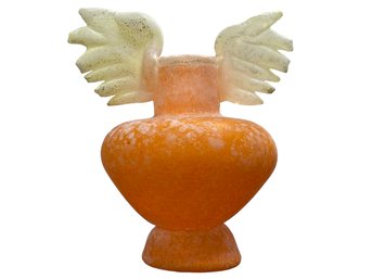 Angel Wings Vase # 14 Orange/yellow Wings With Scavo Finish. Crafted By A Local Guilford Artist