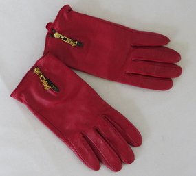 Ralph Lauren Women's Red Leather Gloves, Size Medium