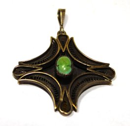 Fine Antique Sterling Silver Pendant Having Green Turquoise Stone