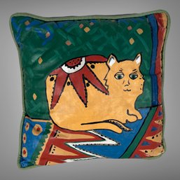 Hand Painted Vintage FOLK ART  Cat Pillow