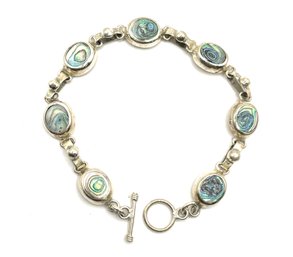 Vintage Mexican Sterling Silver Abalone Linked Bracelet