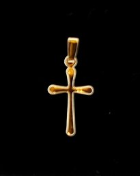 Vintage 14 K Karat Gold Cross Pendant Charm - Simple Design - 5/16 Across X 3/4 H Inches Including Bail