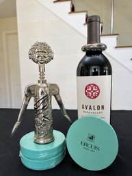 Godinger Bacchus  Silver Plated  Corkscrew & Ercuis Silver Plated Magnetic Wine Bottle Drip Stoppers(3)