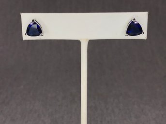 Wonderful Brand New 925 / Sterling Silver Earrings With Navy Blue Topaz - Very Pretty ! - Never Worn !