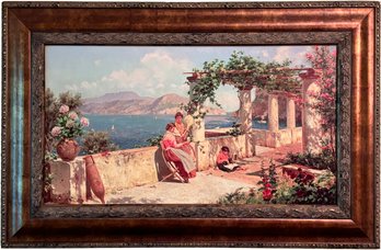 An Original Vintage Oil On Canvas, Unsigned, European Coastal Scene