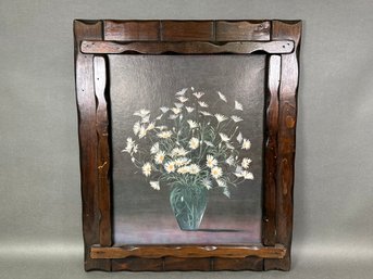 Daisy Oil Painting With Rustic Frame