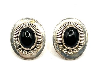 Vintage Sterling Silver Onyx Color Ornate Earrings