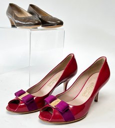 Ferragamo Peep Toe And Kitten Heels - Approx Ladies 7 Size (see All Photos For Numbering)