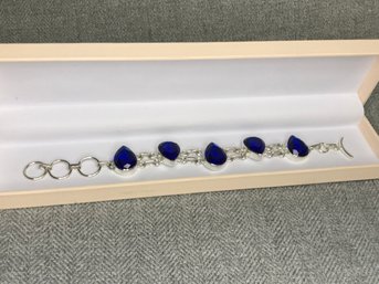 Beautiful Brand New 925 / Sterling Silver Toggle Bracelet With Alternating Teardrop Royal Blue Topaz - WOW !