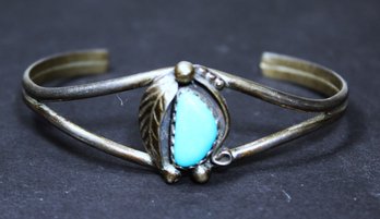 Vintage Southwestern Sterling Silver And Genuine Turquoise Cuff Bracelet