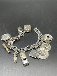 Vintage Sterling Silver Heavy Charms Bracelets. 8' Long (A)