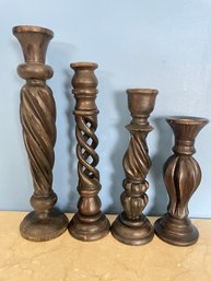 Set Of Wooden Candlestick Holders