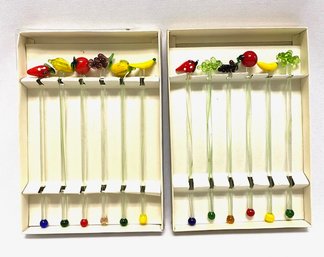 12 Hand-blown Art Glass Cocktail Swizzle Sticks - Fruit Theme