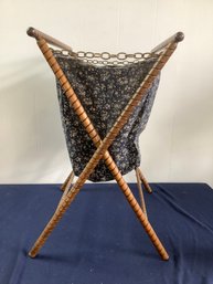 Vintage Folding Wood And Fabric Yarn Holder- Blue Floral