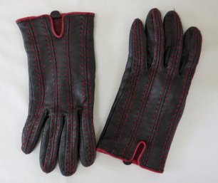 Vintage Etienne Aigner Women's Leather Wrist Length Black Gloves