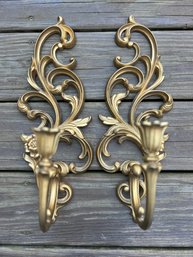 Lot Of Two -  Syroco Floral Vine Gold Plastic Wall Candle Sconces