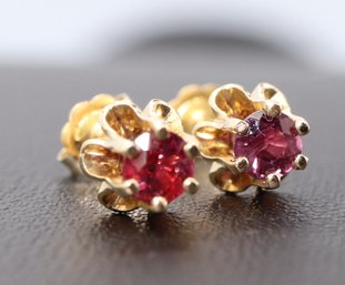 Elegant Solitaire Ruby Stud Earrings In 14k Yellow Gold