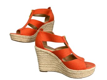 Michael Kors Canvas Tangerine Wedges - Size 6M