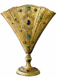 Ornate Ormolu Cast 9' Vase With Brass Filagree And Glass Jewels