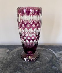 Vintage Hand Cut Watford Purple Cut To Clear Crystal Vase On Footed Base