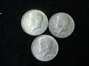 U.S. Kennedy Silver Half Dollars, 1967, '68, '69