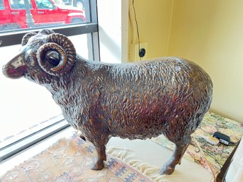 Large Heavy Bronze Horned Ram