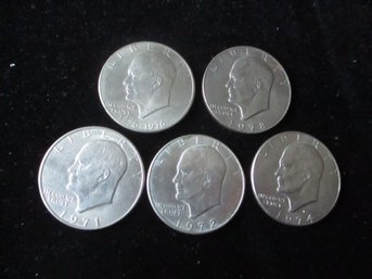 5 U.S. Eisenhower Large Dollar Coins, 1971 -'78