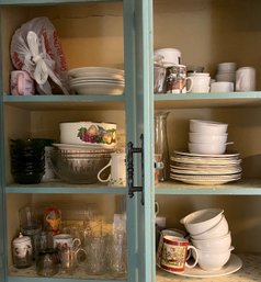 Two Cabinets Full Of Miscellaneous Dishes