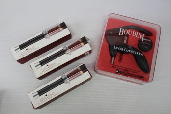 Houdini Lever Corkscrew In Case Plus Three Boxes Vino Ninja Air Pressure Bottle Opener