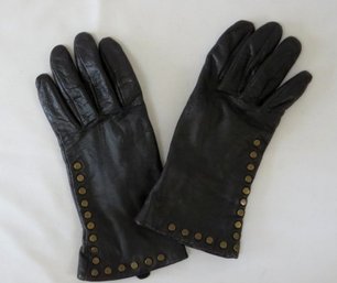 Marissa Madison Size  Medium Black Leather Gloves With Brass Rivets