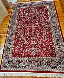 Indo Tabriz Semi Antique Hand Knotted (160 KPSI) Persian Red Carpet, 100 Percent Wool (Approx 6 By 9.5 Feet)