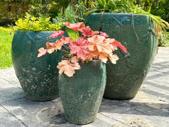 A Trio Of Glazed Ceramic Planters Small, Medium, Large - Includes Live Plants!