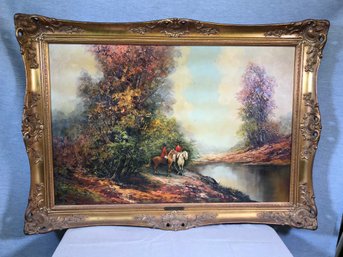 Beautiful Large 42' X 30' Oil On Canvas Painting Of Hunt Scene Signed D ADAMS - Austrian Artist Born In 1912