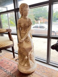 Plaster Statue Of A Seated Young Lady, Unsigned