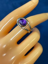 Modernist Sterling Silver Ring With Amethyst Cabochon Stone