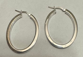 STERLING SILVER OVAL HOOP EARRINGS  ITALY