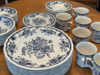 Blue & White Kensington Staffordshire Hand Engraving  45 Pcs.