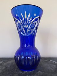 Czech Bohemian Cobalt Blue Cut To Clear Crystal Vase