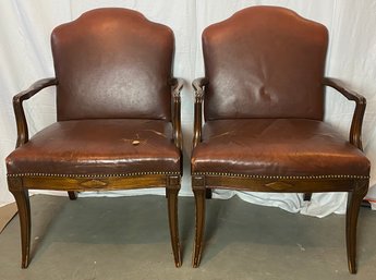 Pair Of Vintage Brown Leather Arm Chairs
