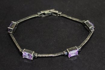 Sterling Silver Amethyst CZ Fancy Gemstone Bracelet 925