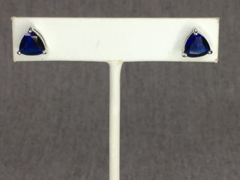 Very Pretty Brand New - 925 / Sterling Silver Earrings With Navy Blue Tourmaline - Very Pretty Earrings !