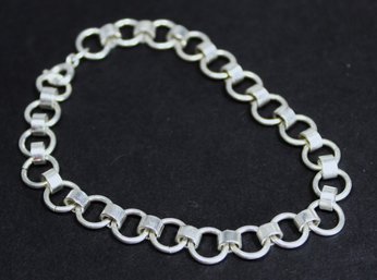 Sterling Silver Wide Circle Link Bracelet Italian 7' Long