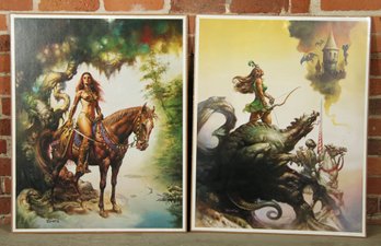 Pair Of Vintage 1979 Boris Vallejo Fantasy Art 23'x29' Poster Prints