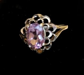 Vintage 925 Sterling Silver Ring - Oval Amethyst Stone 3/8 X 1/4 - Size 6