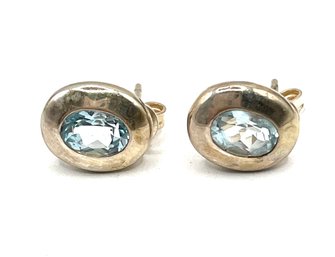 Vintage Sterling Silver Aquamarine Color Stone Earrings